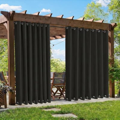 Qelus Verduisterende Buitengordijnen Winddicht - Extra Breed Outdoor Gordijn Waterdicht met Dubbele Oogjes - Balkongordijn - Rideau Occultant - 254x243cm - Zwart(1 Stuk)