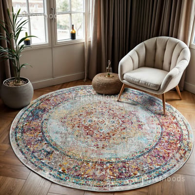 Picasso Keshan Vintage Rond Vloerkleed Multi / Beige Laagpolig- 160 CM Ø