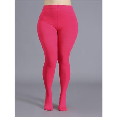 Een Paar Dames Fleece Plus Grote Maat Warme Getrokken Wol Panty's 0XL-2XL pink