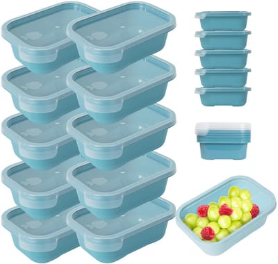 Voedselbewaardozen met deksels – 10-delige set (500 ml per stuk), BPA-vrij, luchtdicht, stapelbaar. Magnetron- en vaatwasserbestendig. Pastelblauwe diepvriesdozen. Bakjes met deksel voor voedsel.