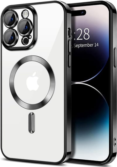 Hoesje geschikt voor Apple iPhone 14 Pro Max - Techsuit Luxury Crystal Back Cover - Geschikt voor MagSafe - Transparant/Zwart