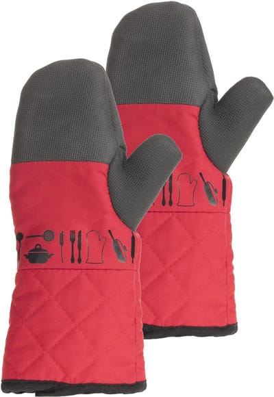 5Five Ovenwant en BBQ handschoen - 2x - rood - katoen/siliconen - 32 cm - keuken - hete pannen/gril/schalen