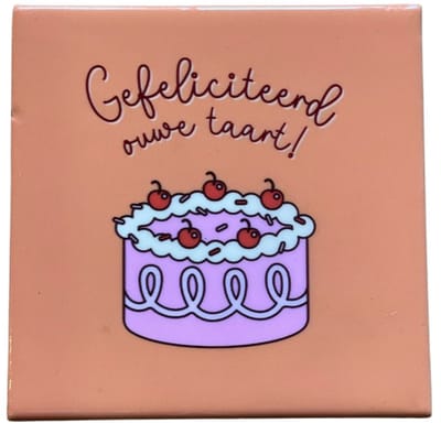 Tegeltje Gefeliciteerd ouwe Taart - Hippe Spreuktegel - Keramisch - Tekst Tegel - Quote - Tegeltje met Print - Humor - Fun - Cadeau - Kado