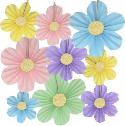 Kleurrijke Papieren Waaiers Decoratieset van 9 Stukken, Perfect voor Feestjes, Bruiloften en Verjaardagen, Inclusief Multifunctionele Versieringen