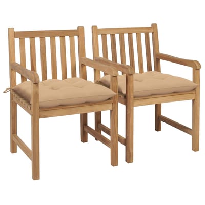 vidaXL - Tuinstoelen - 2 - st - met - beige - kussens - massief - teakhout