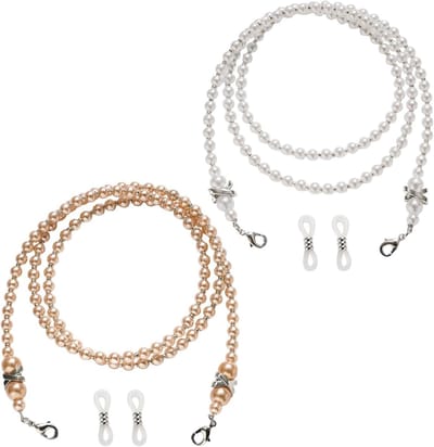 Set van 2 Pcs Oogglazen Kettingen voor Vrouwen, Mode Beaded Oogglazen Straps, Antislip en Verliesbestendige Oogglazen Lanyard met Parel en Acryl Kralen