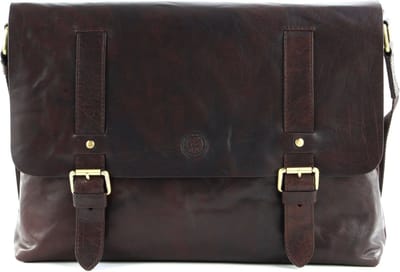 SADDLER Leren Laptoptas Schoudertas met laptopvak Ryan Messenger Bag Dark Brown Bruine