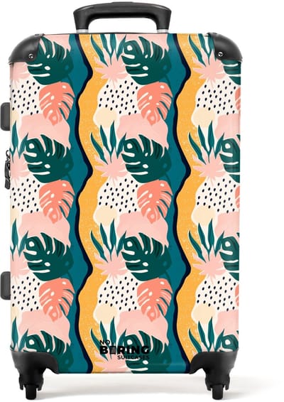 NoBoringSuitcases.com - Grote koffer dames - Monstera bladeren in diverse kleuren - Reiskoffer met 4 wielen - Trolley op wieltjes - Rolkoffer groot vrouwen - 72 liter - Ruimbagage valies 20kg - Valiezen voor volwassenen