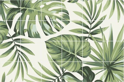 Wallfluent Tegelstickers - Tropische Bladeren In Een Arrangement Stickers Voor Tegels - Set van 24 stuks 10 x 10 cm - Groente Tegelfolie Keuken - Mozaïek Bloemen en Planten Badkamer Tegelstickers
