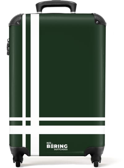 NoBoringSuitcases.com® - Handbagage koffer lichtgewicht - Reiskoffer trolley - Groen met wit kruispatroon - Reis rolkoffer met wieltjes - Carry on reistrolley op wielen - Luggage suitcase - 55x40x20 en 55x35x25 - Bagage 55 cm