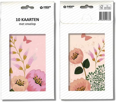 MGPcards - 20x dubbele wenskaart met witte envelop - Bloemen zonder tekst - 11.5 x 17 cm