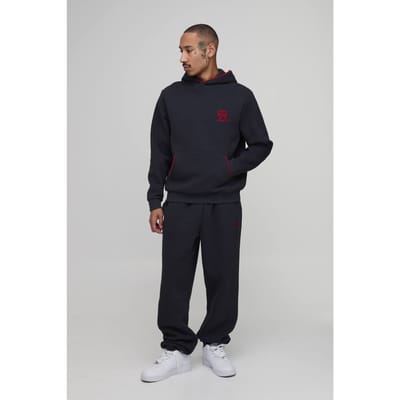 Regular B Geborduurd Hoodie & Oversized Jogger Trainingspak Met Bies | Charcoal | Size XS