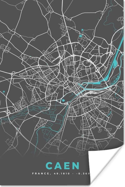 Poster Caen - Frankrijk - Kaart - Stadskaart - Plattegrond - 120x180 cm XXL