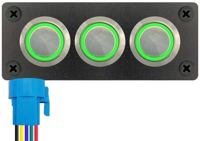 ProRide Metalen pulsschakelaar 12-24V OFF-(ON) - Inbouwpaneel drievoudig - 22mm - IP67 - LED indicatie Groen