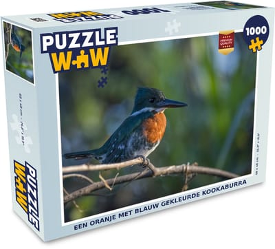 Puzzel Een oranje met blauw gekleurde kookaburra - Legpuzzel - Puzzel 1000 stukjes volwassenen