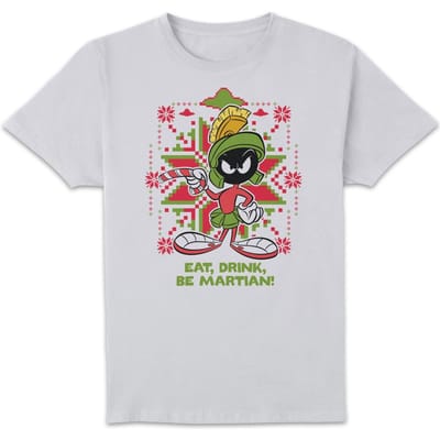 Looney Tunes Eat Drink Be Martian Men's Christmas T-Shirt - White - S