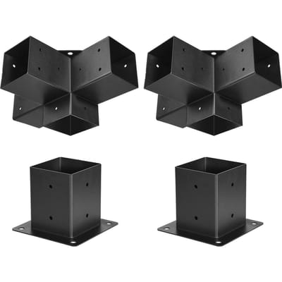 Kit de Support de Pergola, 4x4 Pouces (Taille intérieure 92 x 92 mm), 2 Pièces Support d'Angle Robuste à 4 Voies Menuiserie Bricolage Kit de Base pour Poteau, Installation Facile Bois