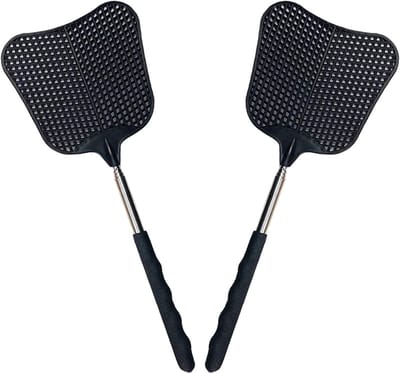 Vliegenmepper - Vliegenmepper Plastic - 2 stuks Telescopische Vliegenmeppers - Duurzame Plastic Vliegenmepper Heavy Duty Set - Vliegenmepper met RVS Handvat voor Binnen, Buiten, Klaslokaal