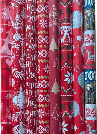 FESTIVE GIFTS Inpakpapier - Cadeaupapier - 200 x 70cm - 8 rollen - Kerst - Luxe Cadeauverpakking - (ontwerp/kleur)