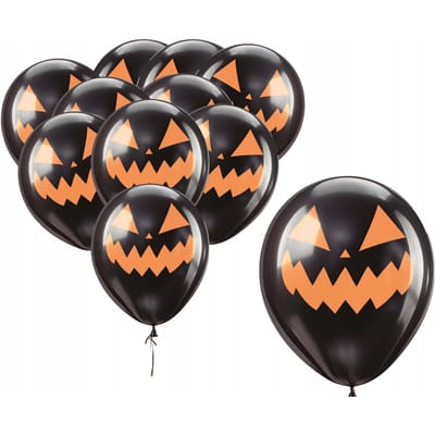 Halloween Ballonnen Zwart met Pompoenprint – 10 Stuks – 30 cm – Halloween Versiering & Decoratie