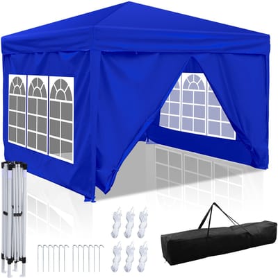 Partytent 3x3 m met Zijwanden – Easy Up Opvouwbaar Waterdicht Paviljoen incl. Draagtas – Blauw