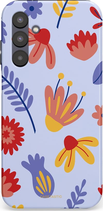Casetastic hoesje geschikt voor Samsung Galaxy A25 - Dubbellaagse bescherming - Bloemenwind - Fashion Case - Lichtblauw Terracotta Geel