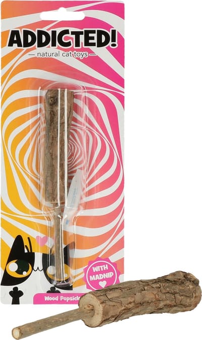 Addicte Wood Popsicle– Kattenspeeltje gemaakt met Madnip – Met Kattenkruid - 13 x ø 2 cm
