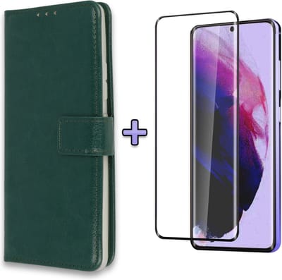 Casemania Hoesje Geschikt voor Samsung Galaxy S21 Plus Groen - Portemonnee Book Case - Kaarthouder & Magneetlipje & Volledige Display Screenprotector