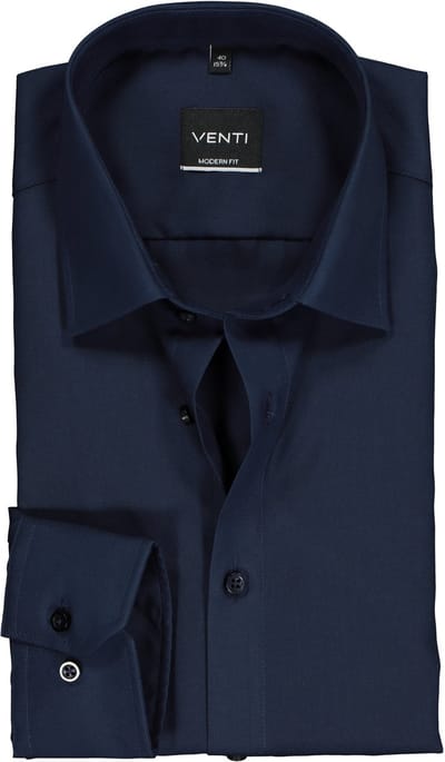 Venti - Heren Overhemd - Poplin - Strijkvrij - Regular fit - Navy