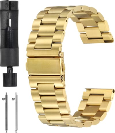 Stalen Horlogeband 22mm met Vlinder Sluiting en Snelle Bevestiging voor Smartwatch - Goudkleurige Ketting met Adapter