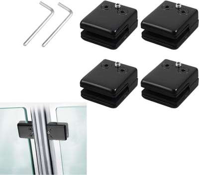 4 stuks - Glasbeugel - Vierkante glasklem - Verstelbare glasbeugel voor 8-10 mm vlakke oppervlakken, glaspanelen, leuningen, leuningen, trappen 4,8 x 4,2 cm (zwart)