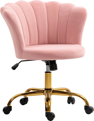 HOMCOM-Bureaustoel-69x64x90cm-Fluwelen (100% polyester)-Roze