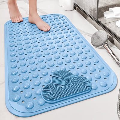 douchematten voor in de douche 80 x 50 cm, antislip badmat met zuignappen en afvoergaten, TPE-materiaal, voor douchevloeren en in bad, machinewasbaar (blauw)