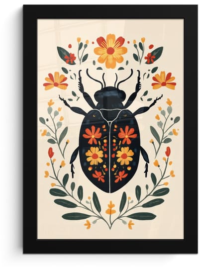 Poster in lijst - Fotolijst 20x30 cm - Posters - Bloemen - Oranje - Planten - Sierlijk - Posterlijst zwart - Decoratie - Wanddecoratie woonkamer - Muurdecoratie slaapkamer