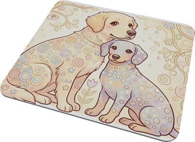 Muismat Hond Gouden Retriever en Teckel Kawaii Illustratie Pastel Kleuren - Schattige Dieren Mousepad voor Kantoor en Gaming - Bureau Accessoire voor haar: Vriendin & Collega - Kleurrijke Krullen en Bloemen Design - Hondenliefhebber Cadeau