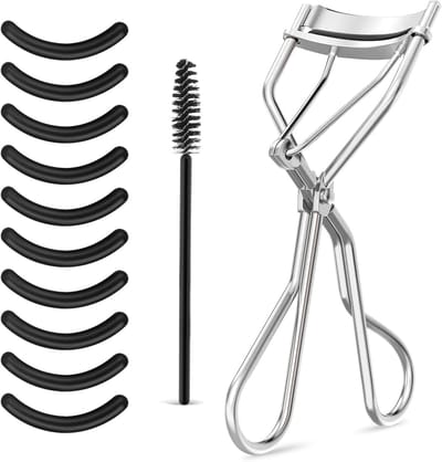 Professionele Wimperkruller met 10 Zwarte Siliconen Vervangpads en Mascara Borstel, Ideaal voor Make-up en Wimperstyling voor Vrouwen en Meisjes