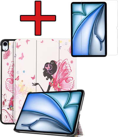 Hoesje - Geschikt voor Apple iPad Air (2024/2025/2026) - 11 inch - Met Screenprotector - Hardcover Book Case - Trifold Bookcase Hoes - Hard Cover - Tablethoes - Elfje