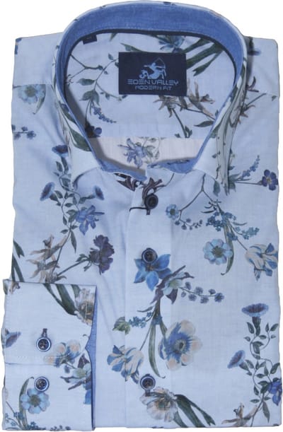 Eden Valley - Lange mouw overhemd - Mannen - 3XL - Blauw - Katoen - 216065-Modern fit