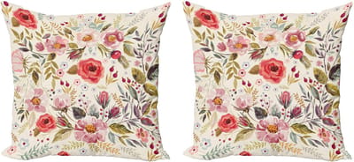 ABAKUHAUS Shabby Flora Kussenhoes Set – 2x50x50 cm – Crème/Meerkleurig – Dubbelzijdig bedrukt, Rits
