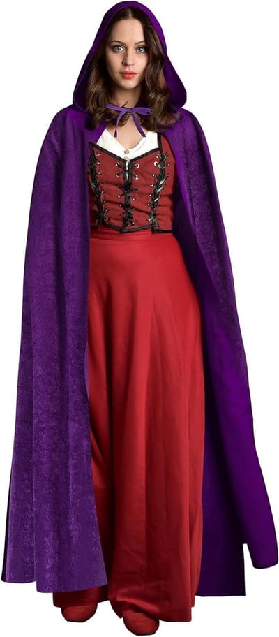 Paarse Cape voor Halloween Kostuum met Kap en Toebehoren voor Heksen, Vampiers en Feestjes - Lange Cloak voor Cosplay en Verkleedpartijen