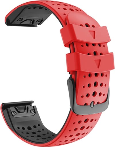 Siliconen bandje - geschikt voor Garmin Fenix 5 / 5 Plus / 6 / 6 Pro / 7 / 7 Pro / 8 (47 mm) / E (47 mm) / Epix (Pro) (2) 47 mm / Quatix 5 / 6 / 7 / 7 Pro / Approach S60 / S62 / S70 47 mm / MARQ / D2 Delta / D2 Mach 1 / Descent G1 - rood-zwart