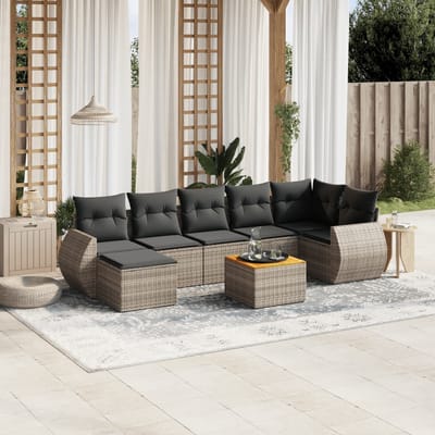 vidaXL - 8-delige - Loungeset - met - kussens - poly - rattan - grijs