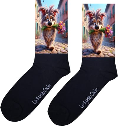 Bloemen sokken - Hond sokken - Verjaardag cadeau - bedankje - Grappige sokken - Leuke sokken - Vrolijke sokken - Luckyday Socks - Cadeau sokken - Sokken waar je vrolijk van wordt - Maat 37-42