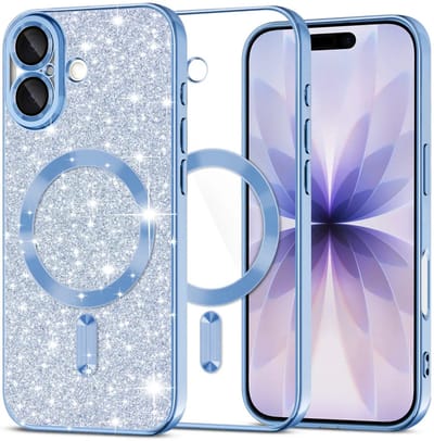 Hoesje geschikt voor Apple iPhone 17 - Techsuit Luxury Glitter Back Cover - Geschikt voor MagSafe - Lichtblauw