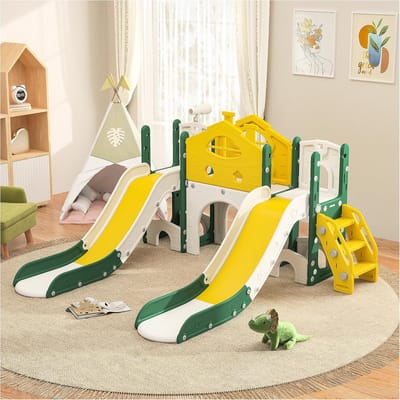 Baby Glijbaan - Kinder Speeltoestel - Binnen en Buiten Spelen - 7-in-1 Fun - 203 x 166 x 96.5 cm