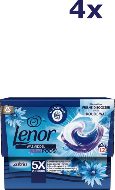 4x Lenor Wasmiddel All-in-1 Pods Zeebries 12 stuks