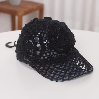 Dun Hol Holle Haak Bloem Hoed Bloemenpatroon Luxe Ontwerp Haakwerk Holle Uit Zonnehoeden Casual Kleding Eenvoudig black