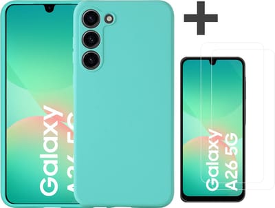 Hoesje geschikt voor Samsung Galaxy A26 hoesje zacht siliconen met 2 Stuks gehard glas Screenprotectors- Arara backcover - Mint Groen
