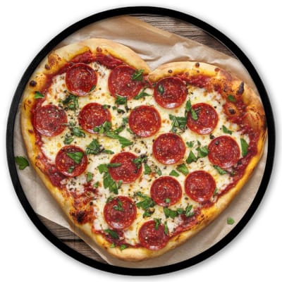 Poster in lijst Rond - Fotolijst 40x40 cm - Posters - Pizza - Hart - Pepperoni - Tomaat - Ronde posterlijst zwart - Decoratie - Wanddecoratie woonkamer - Muurdecoratie slaapkamer