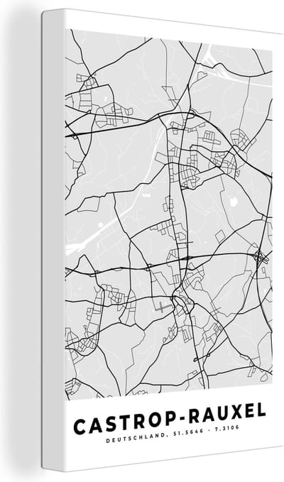 Canvas Schilderij Stadskaart - Duitsland - Plattegrond - Castrop-Rauxel - Kaart - 20x30 cm - Wanddecoratie